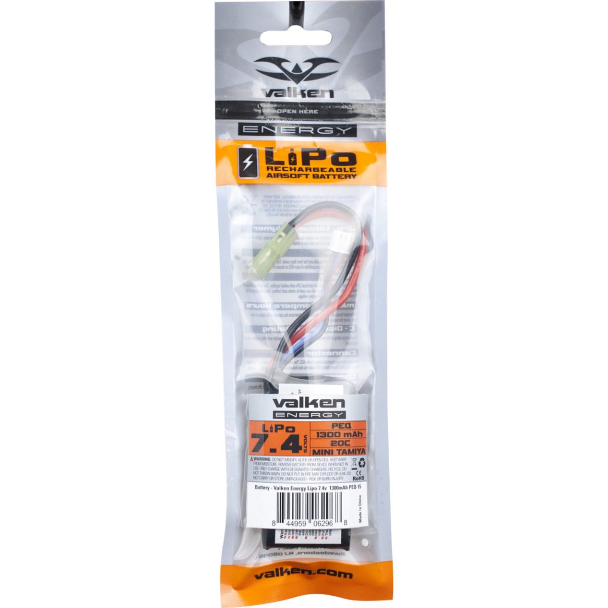 Valken Battery LiPo 7.4v 1300mAh 30c PEQ Style